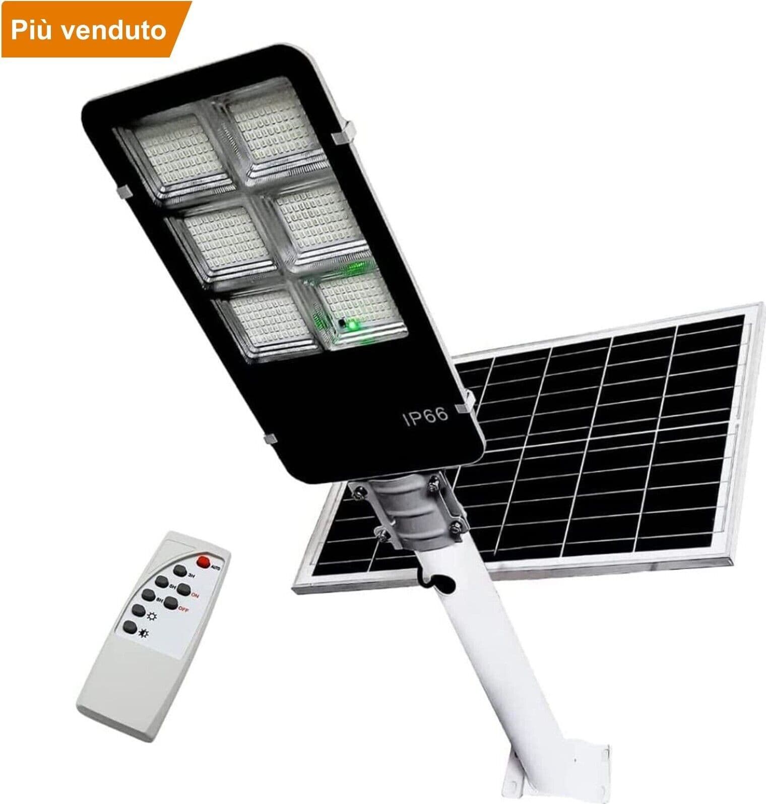 LAMPIONE LED PANNELLO SOLARE STAFFA E TELECOMANDO 200W 300W 400W 500W 600W IP66 Standard - 24