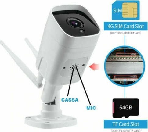 telecamera 4g Sim Gsm Camera WIFI Cam IP66 slot SD 2 MPX Audio e video HD remoto - 6