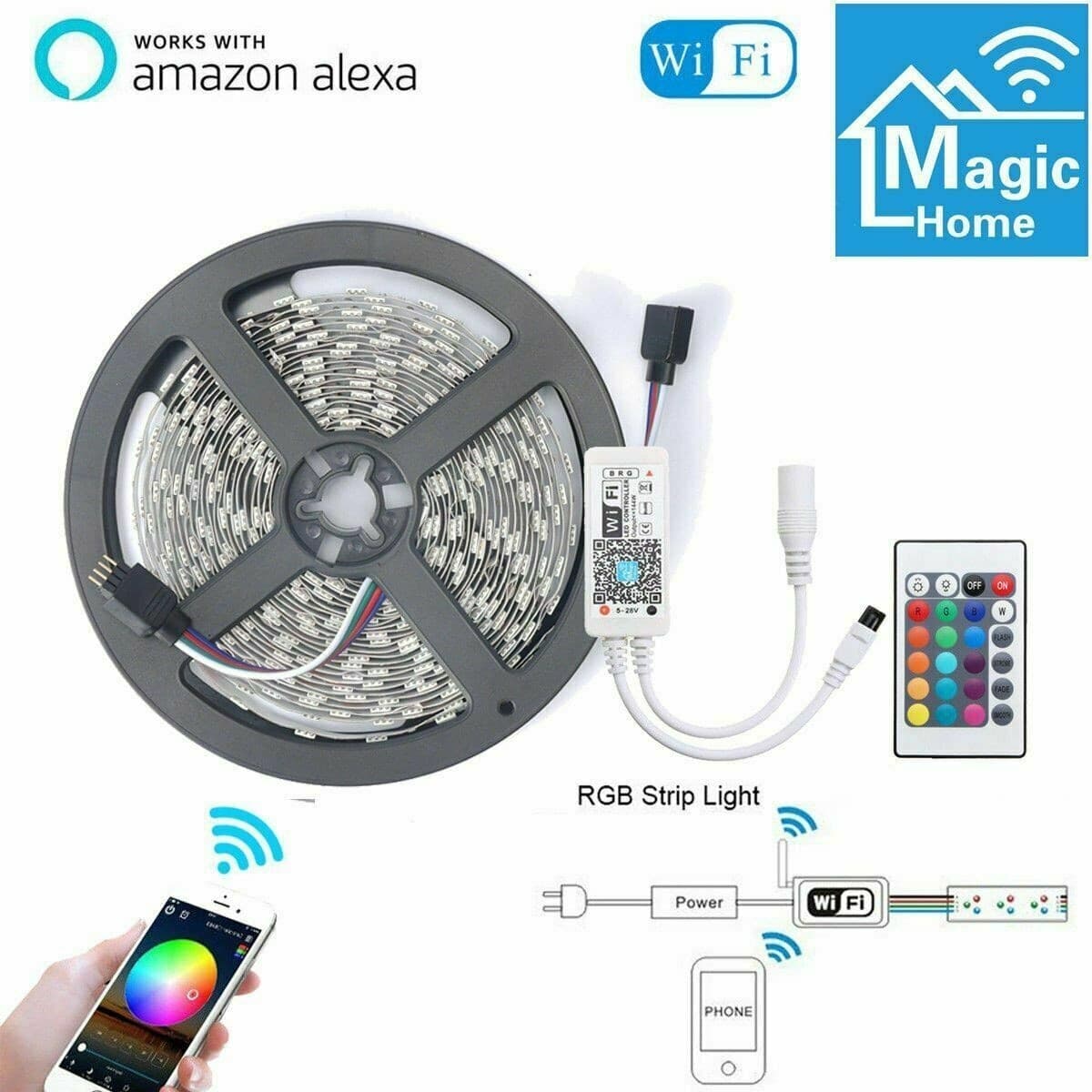 Smart Striscia LED Alexa 5M Google Home WiFi 5050 RGB SMD KIT Strip LED IP65 - 3