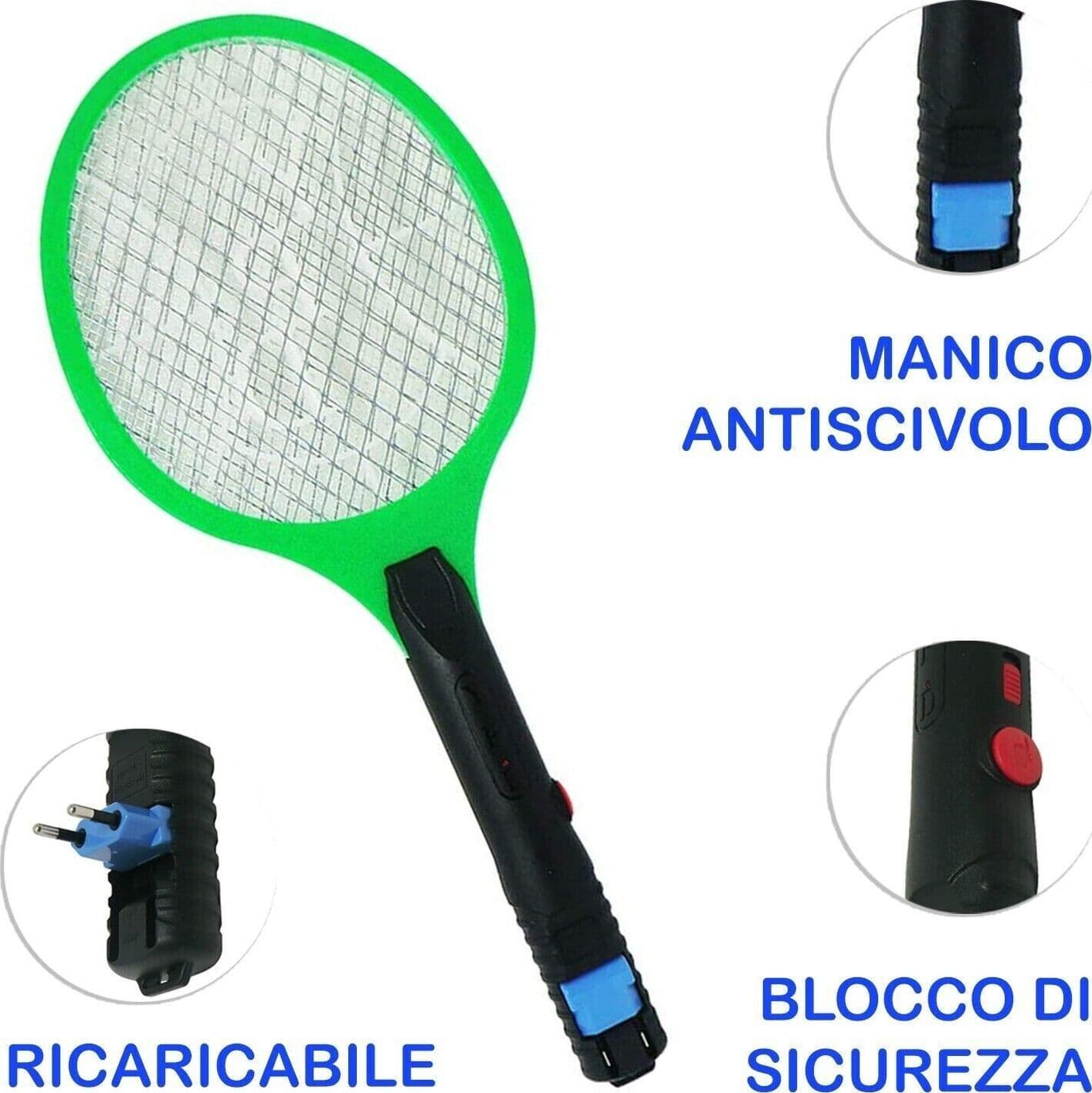 RACCHETTA ELETTRICA AMMAZZA INSETTI MOSCHE ZANZARE RICARICABILE 220V - 4