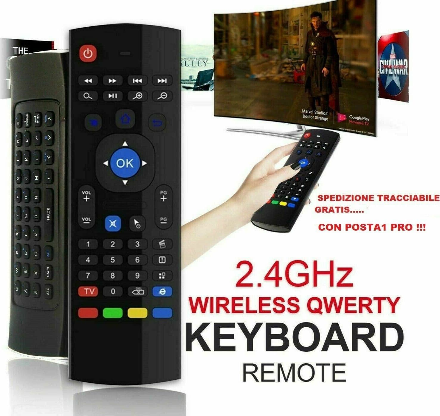 TELECOMANDO CON TASTIERA WIRELESS AIR MOUSE MOVIMENTO ANDROID BOX PC DONGLE USB - 5