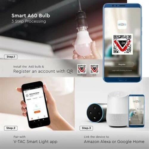 V-TAC SMART VT-5114 LAMPADINA LED WI-FI E14 4,5W CANDELA RGB+W 4IN1 DIMMERABILE - SKU 2754 - 2