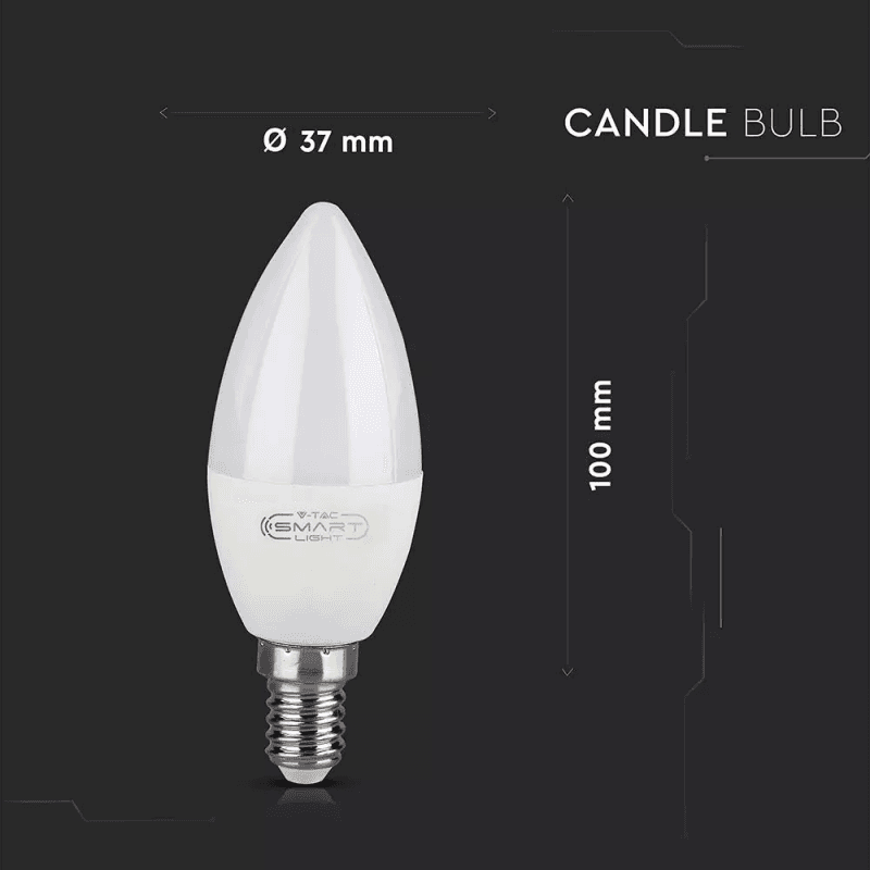 V-TAC SMART VT-5114 LAMPADINA LED WI-FI E14 4,5W CANDELA RGB+W 4IN1 DIMMERABILE - SKU 2754 - 6
