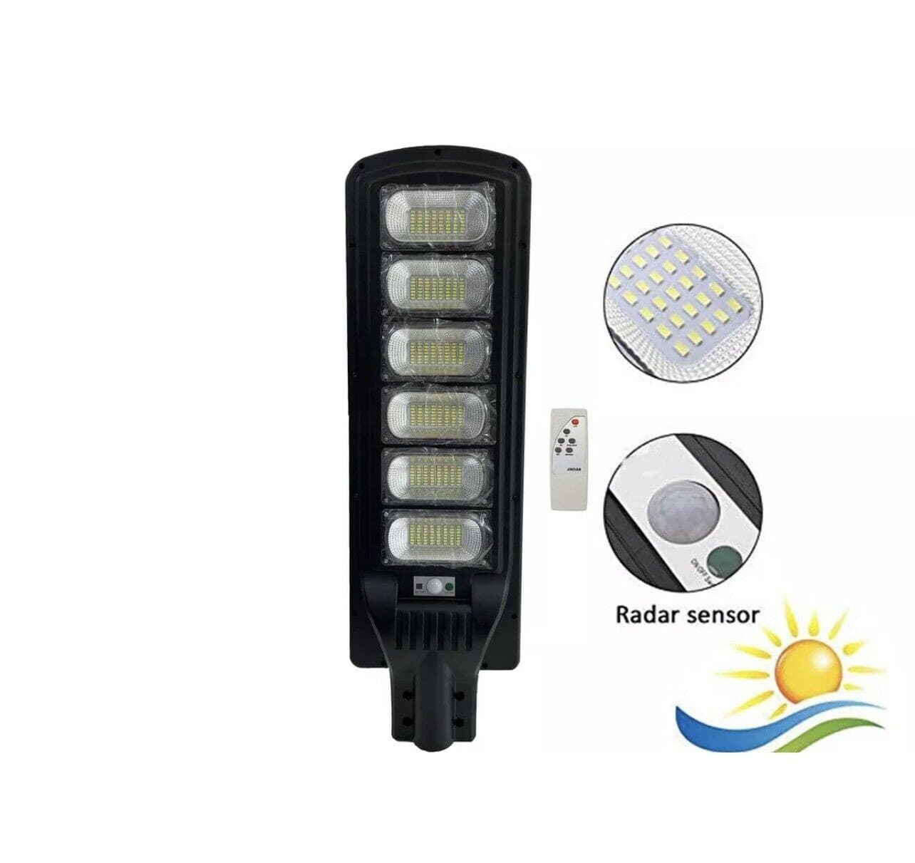 LAMPIONE LED CON PANNELLO SOLARE CREPUSCOLARE 300W radar sensor Movimento IP65 - 3