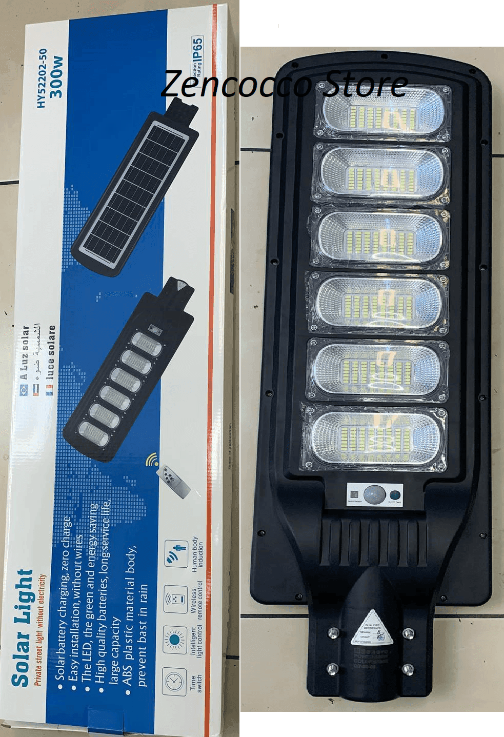 LAMPIONE LED CON PANNELLO SOLARE CREPUSCOLARE 300W radar sensor Movimento IP65 - 4