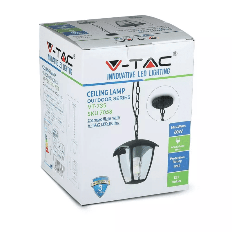 V-TAC VT-735 PORTALAMPADA DA GIARDINO CON ATTACCO A SOFFITTO PER LAMPADINE E27 - SKU 7058 - 2
