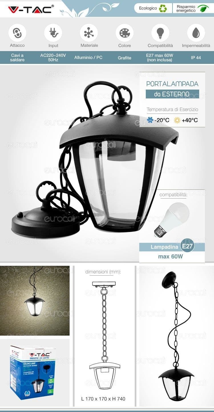 V-TAC VT-735 PORTALAMPADA DA GIARDINO CON ATTACCO A SOFFITTO PER LAMPADINE E27 - SKU 7058 - 4