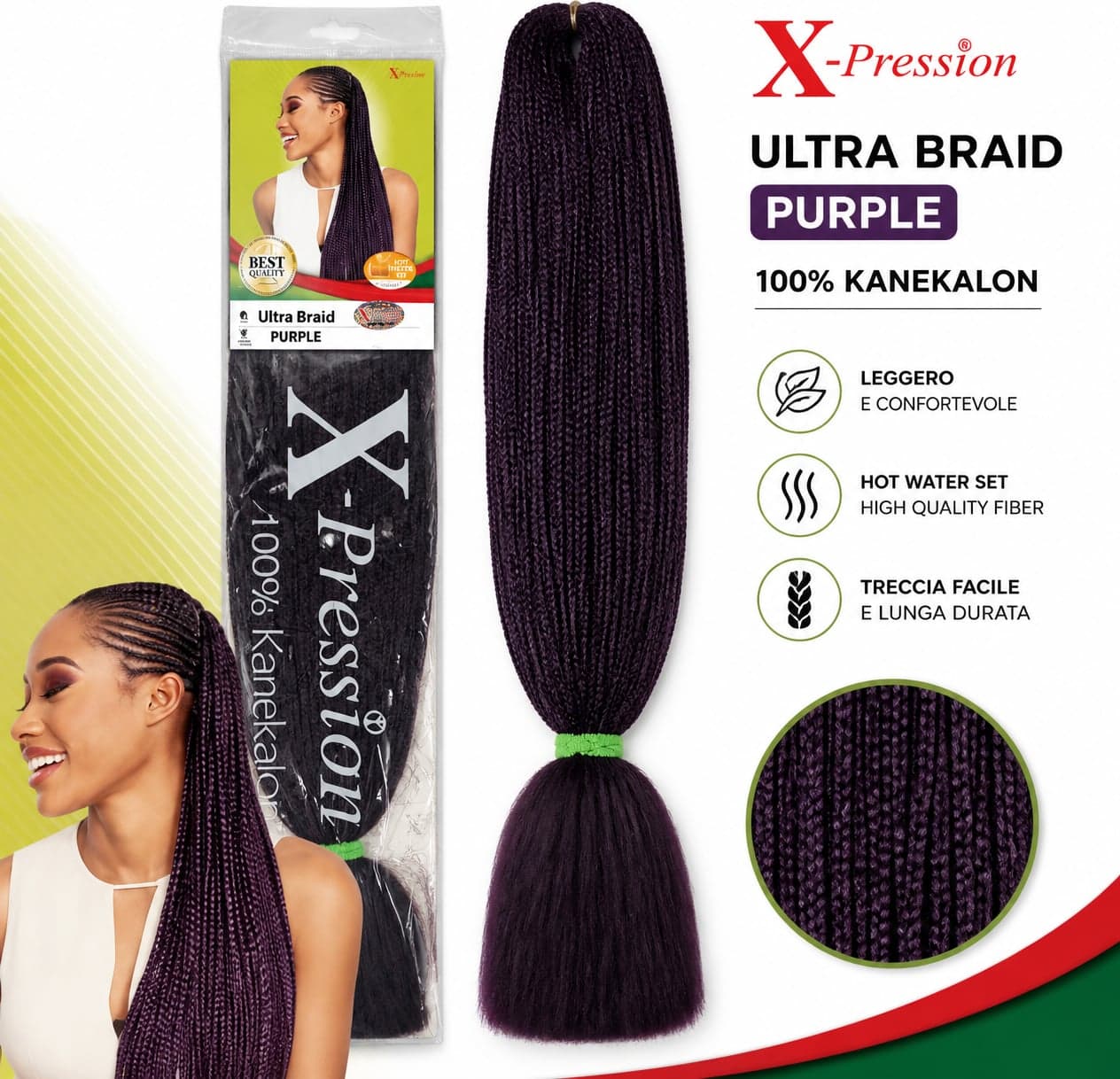 X-PRESSION NIGERIA EXTENSION PER CAPELLI - ALLUNGAMENTO ARTIFICIALE PER TRECCINE COLOUR PURPLE .