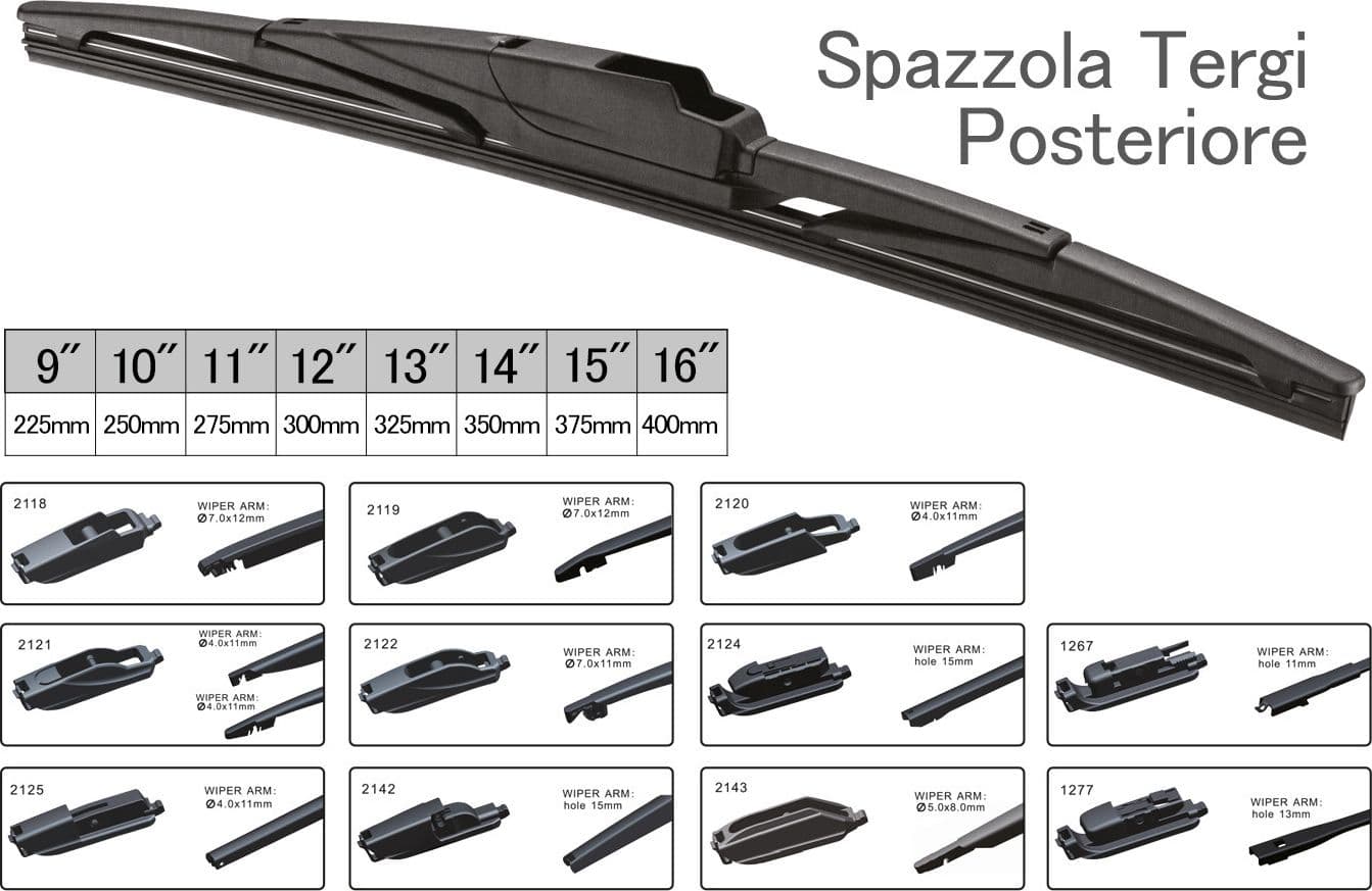 CARALL Spazzola Tergicristallo Posteriore Auto 14" 350mm 10 Raccordi Universale Multi Adattatori