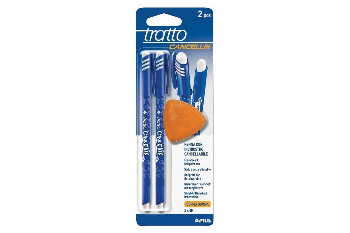 Penna Tratto Cancellik Blu con gomma 2 pezzi