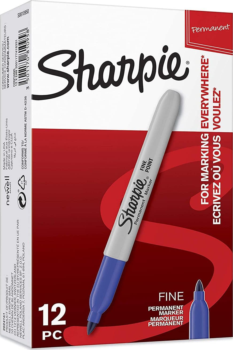 Sharpie Scatola 12 Pennarelli Indelebili Punta Fine Blu
