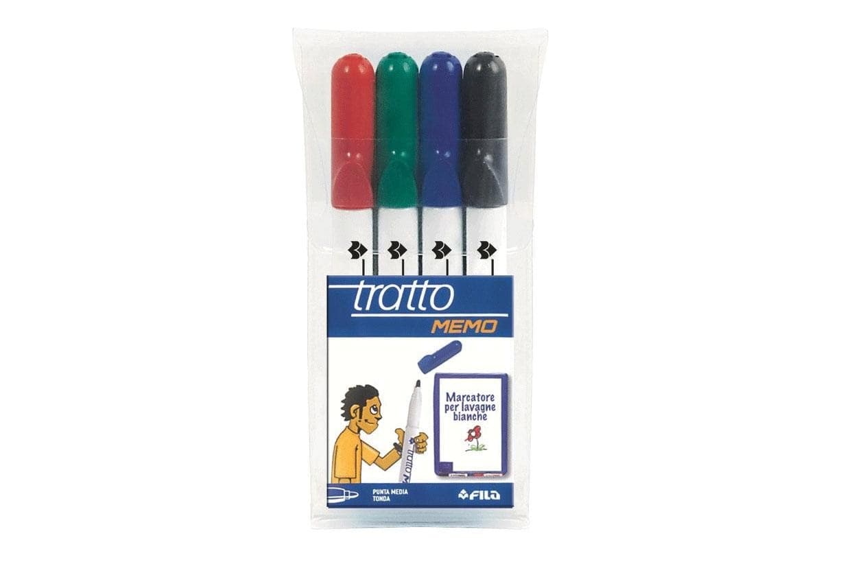Marcatore tratto memo per lavagne bianche blister 4 colori