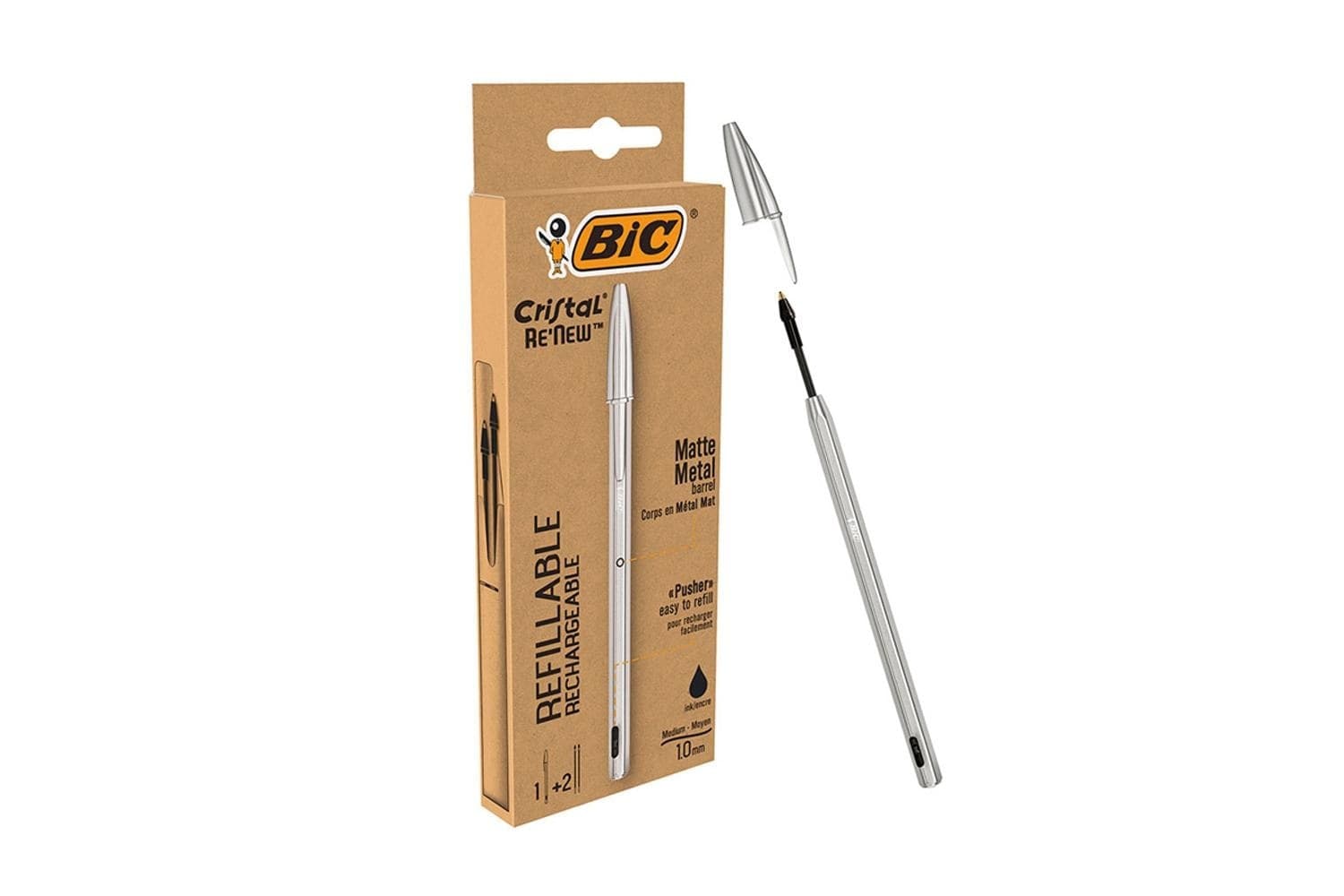 Penna bic metal nero con 2 refil