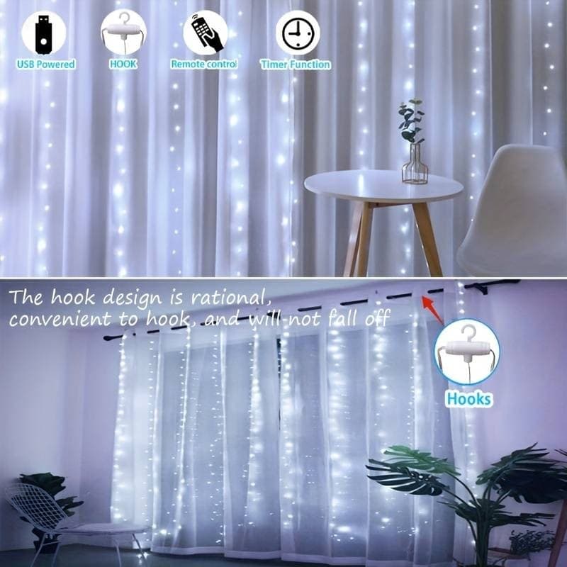 TENDA LED IN FILO DI RAME CON TELECOMANDO 3MX3M DECORZIONE FESTE MATRIMONI NATALIZIE LUCE CALDA O BIANCA - 5
