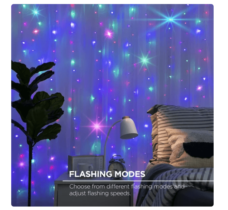 Luci di natale tende a cascata 200led con sincronizzazione musicale a batteria con telecomando luce caldo o rgb - 14