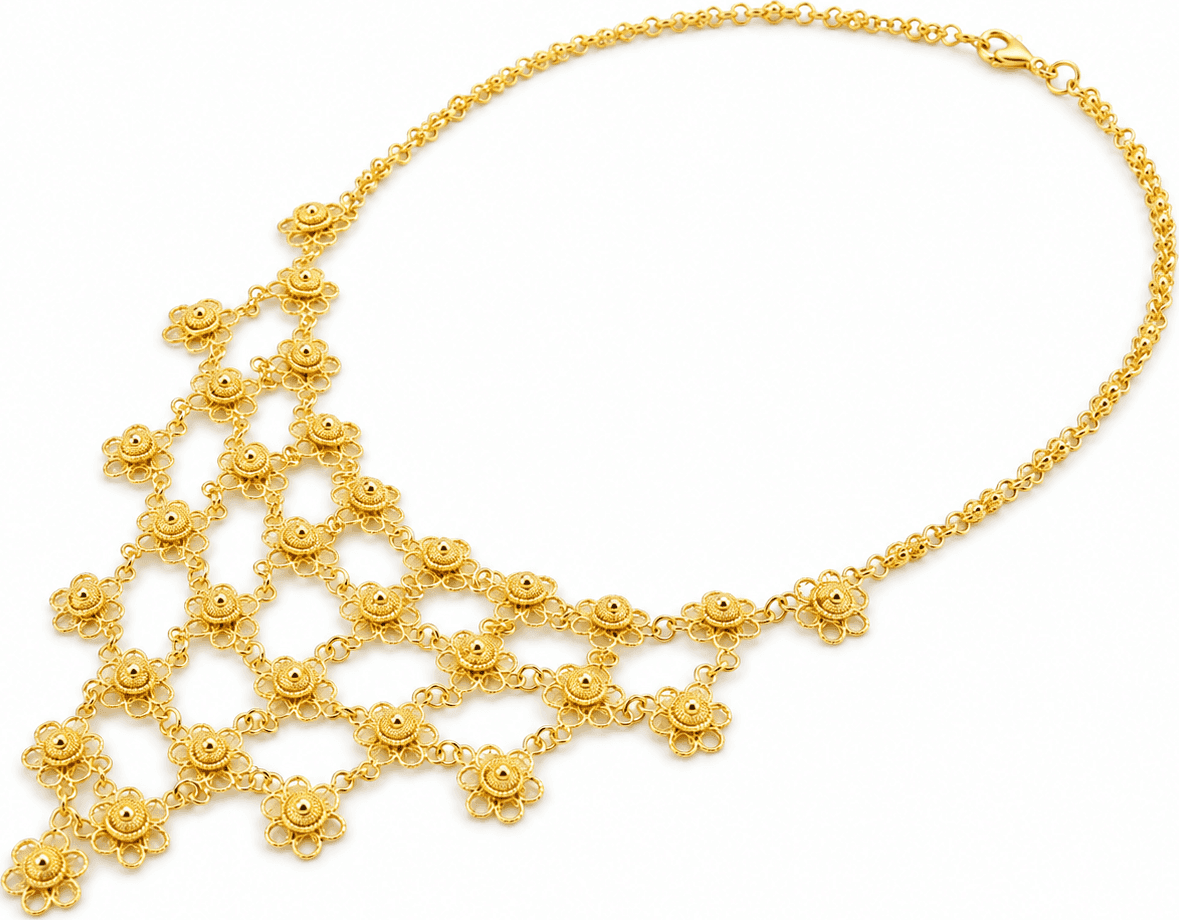 Collana donna filigrana sarda in argento dorato nido d'ape a fiore in Collane Gioielleria Saba - Dolianova, commercioVirtuoso.it