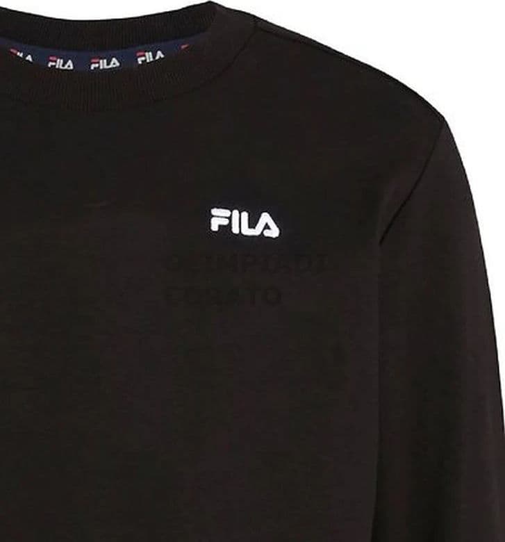 Fila-Felpa-Uomo-Senza-Cappuccio-Girocollo-Logo-Piccolo-Felpa-Nera