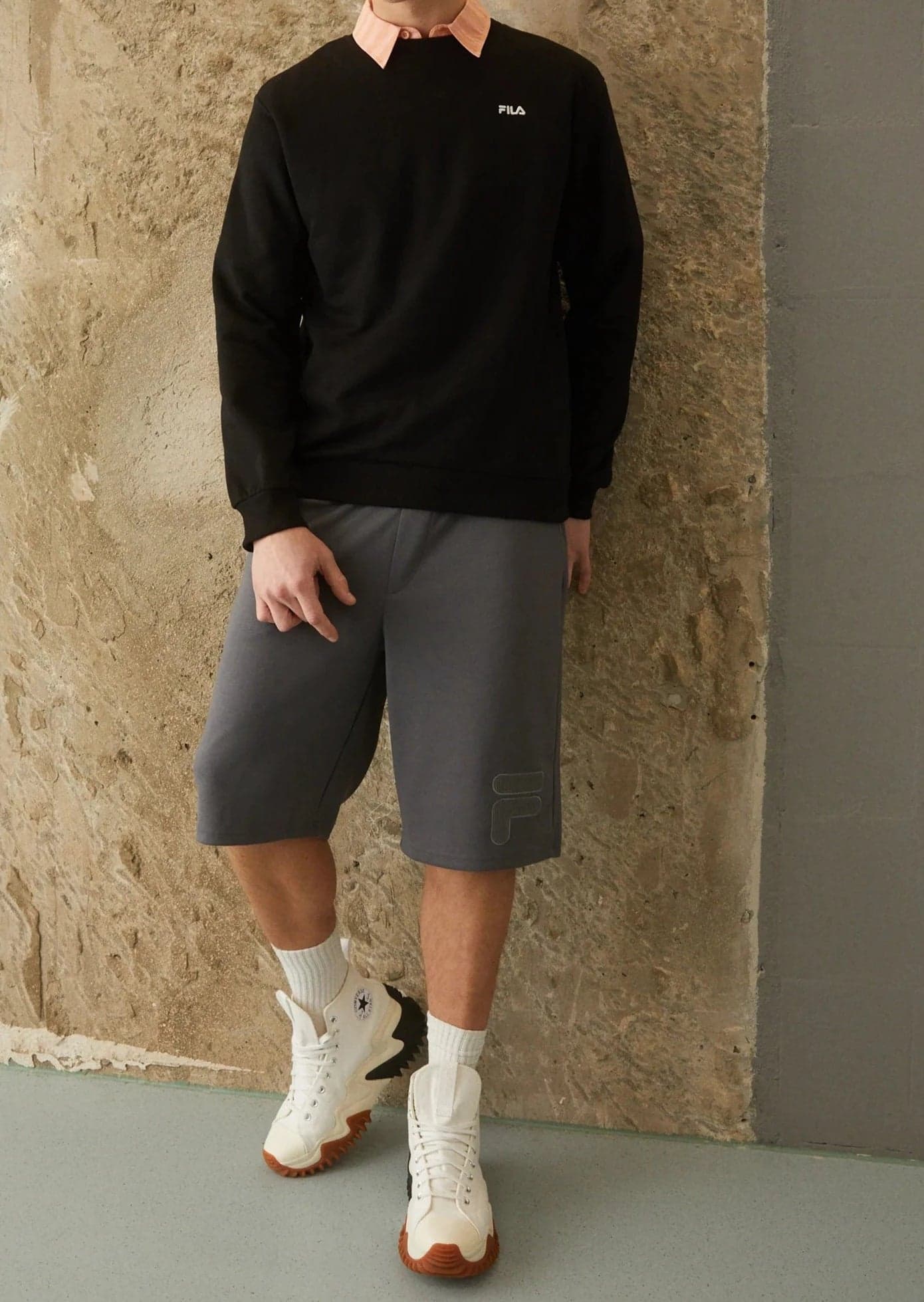 Fila-Felpa-Uomo-Senza-Cappuccio-Girocollo-Logo-Piccolo-Felpa-Nera