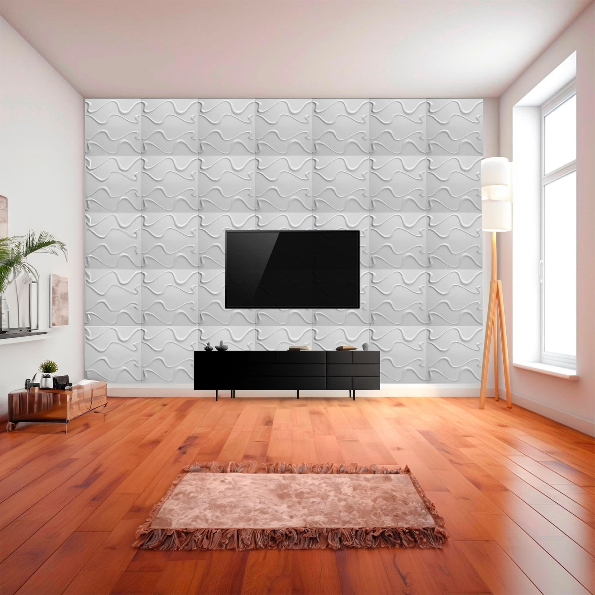 €1,99 Pannello in fibra naturale a parete 3D, rivestimento di lusso 3D 50X50cm BIANCO verniciabile CURVE Eternal Parquet