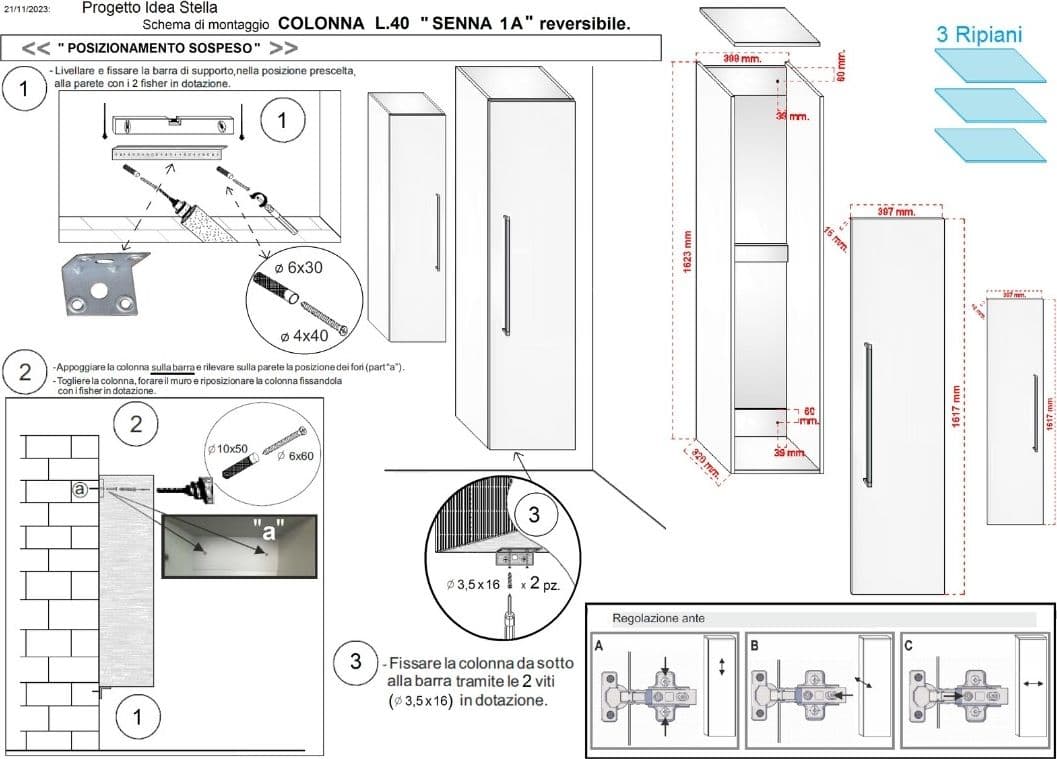 Colonna Sospesa Senna Pensile Bagno con Anta Made in Italy Reversibile - 6