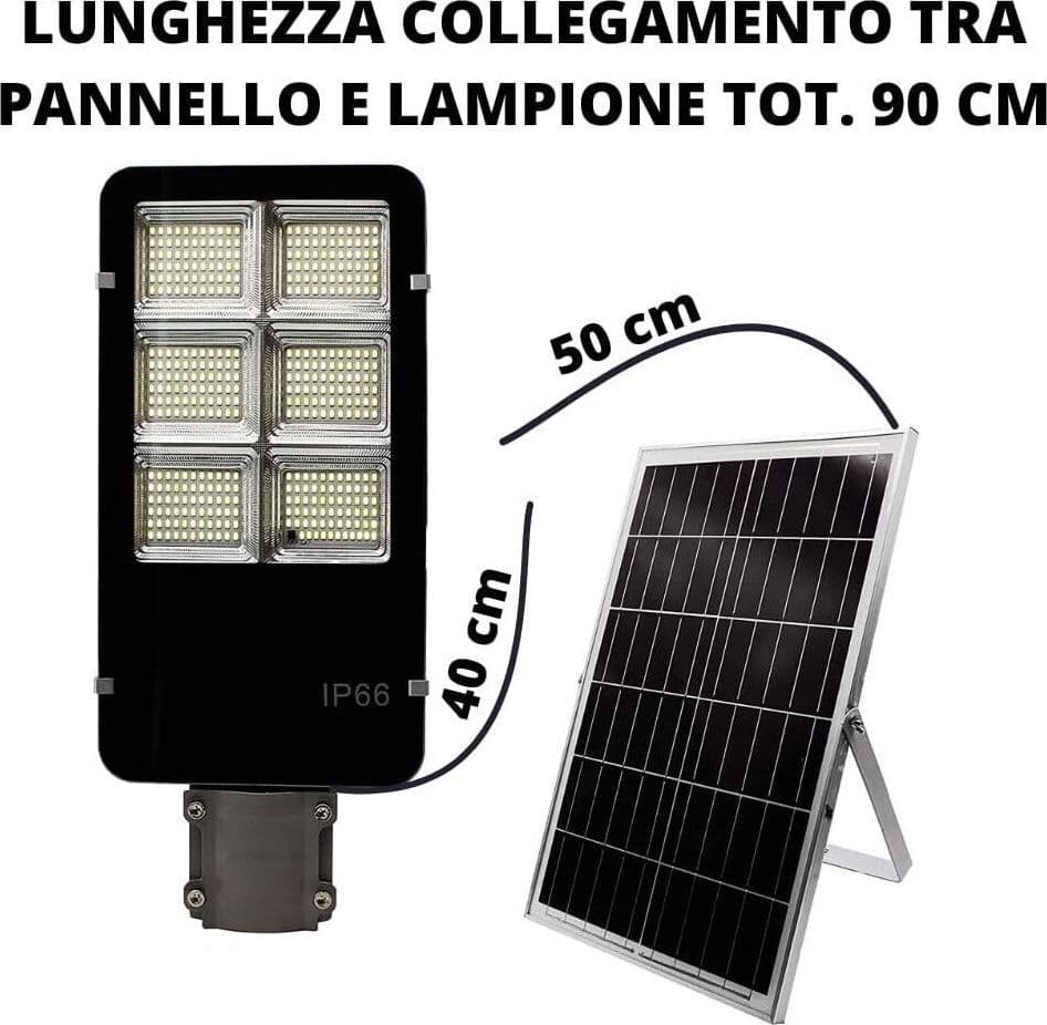 LAMPIONE STRADALE LED PANNELLO SOLARE STAFFA E TELECOMANDO 100W 200W 300W 400W 500W 600W CREPUSCOLARE IP66 - 17
