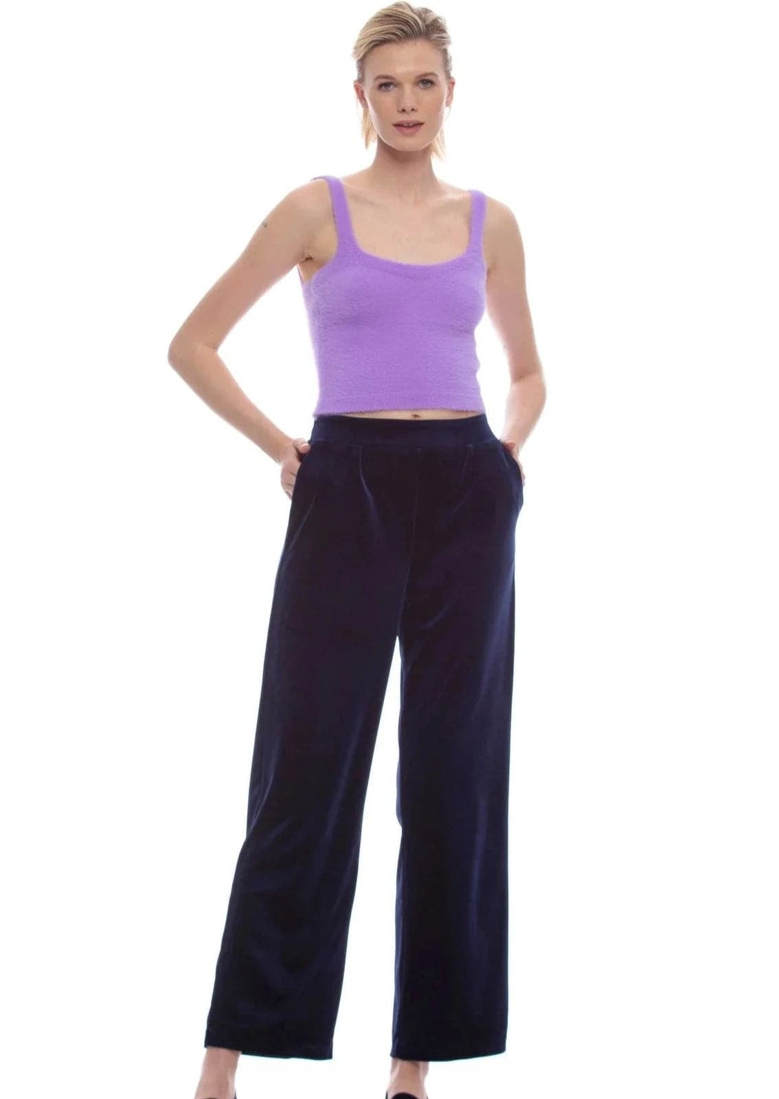 Kokka-Pantalone-Donna-Blu-Velluto-Pantaloni-Comodi-Dritti-In-Velour-Pantalone-Fashion-Nulerr