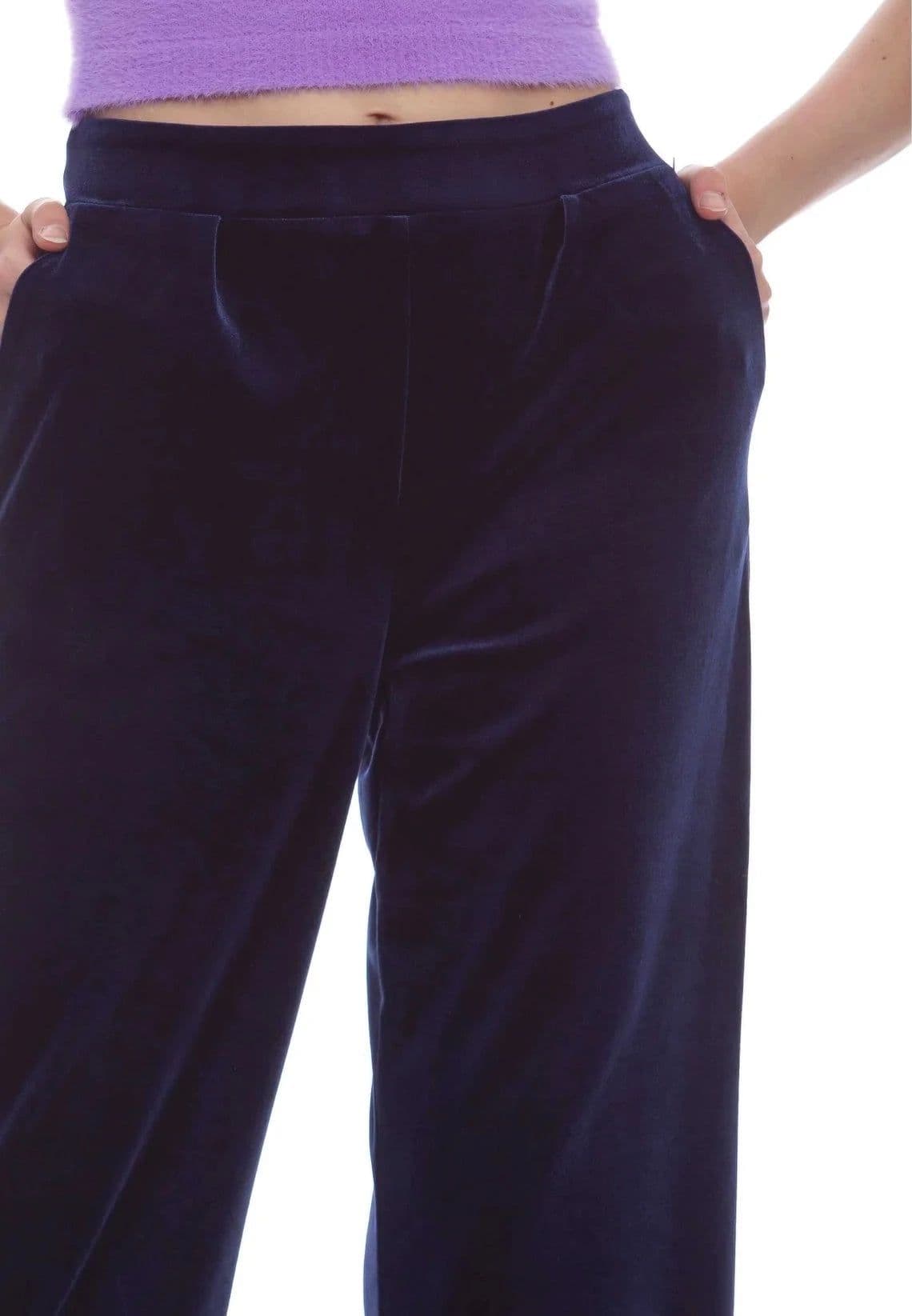 Kokka-Pantalone-Donna-Blu-Velluto-Pantaloni-Comodi-Dritti-In-Velour-Pantalone-Fashion-Nulerr
