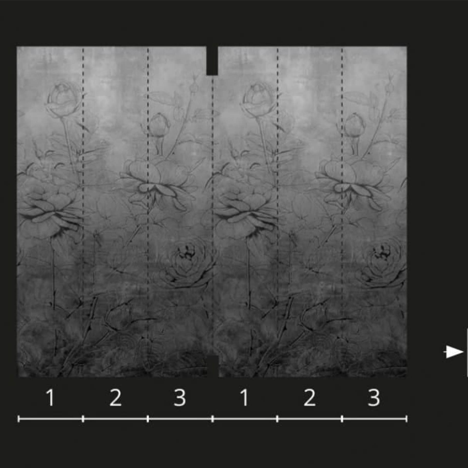 Pannello 159x270cm di Carta da Parati TNT a modulo raccordabile continuativo Voyager FLOWERBW - Eternal Parquet