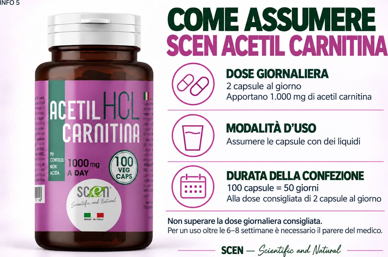 SCEN ACETILCARNITINA - HCL - 100 vegi-caps. da 500 mg. adatto anche a VEGANI - 5