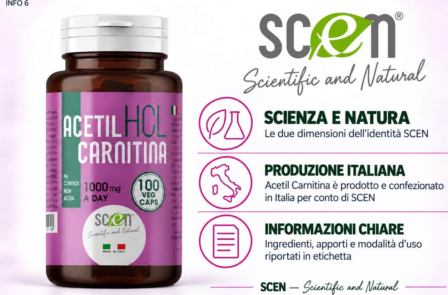 SCEN ACETILCARNITINA - HCL - 100 vegi-caps. da 500 mg. adatto anche a VEGANI - 6