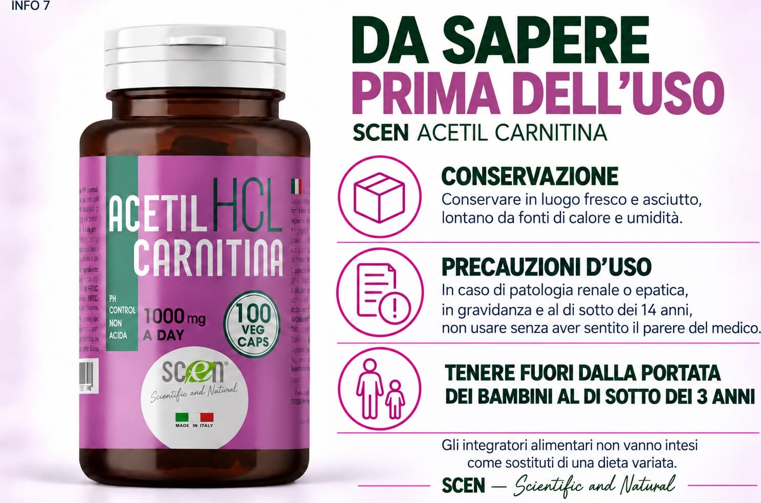 SCEN ACETILCARNITINA - HCL - 100 vegi-caps. da 500 mg. adatto anche a VEGANI - 7