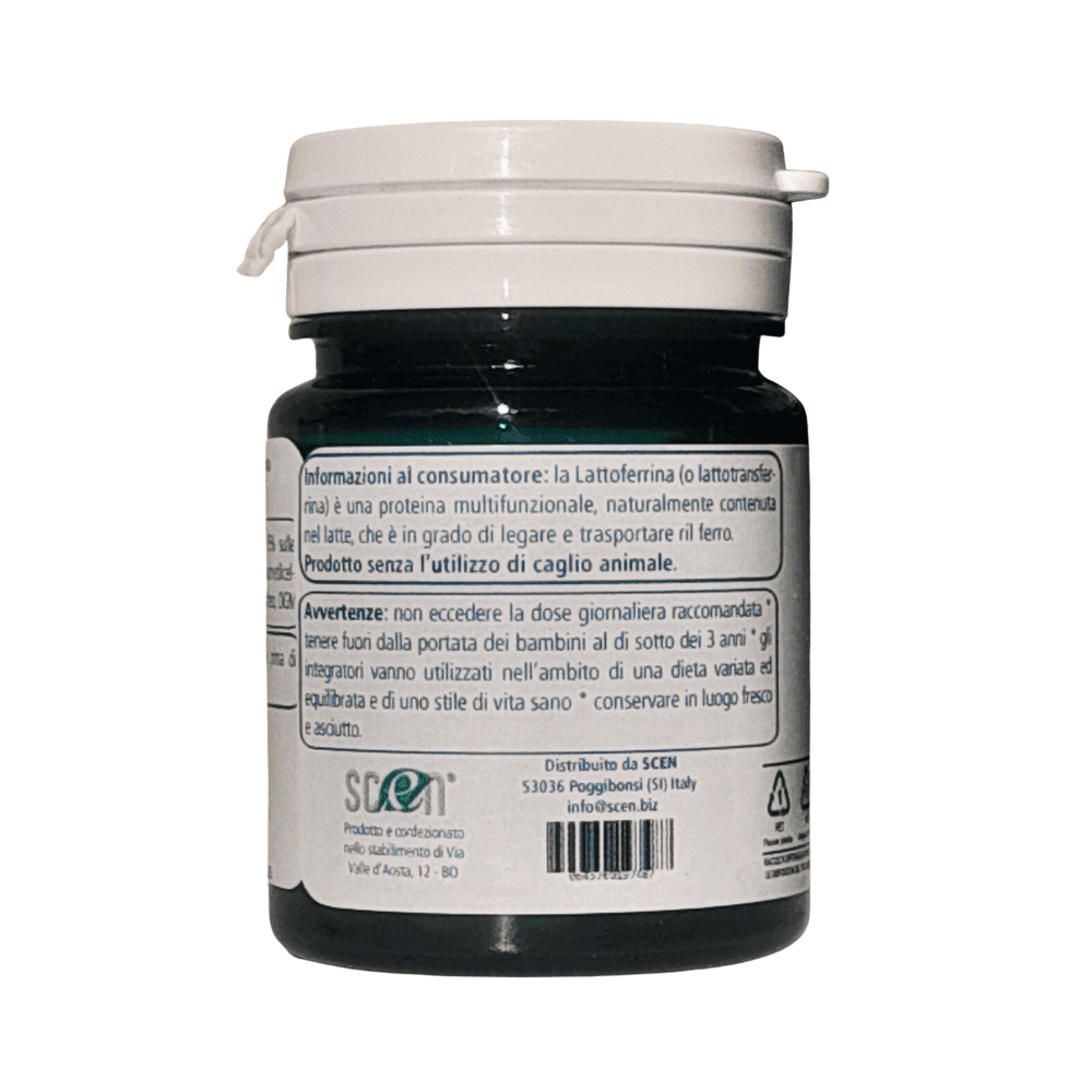 Elkopur Immune Lattoferrina pura, capsule da 500 mg. contenenti 200 mg. di Lattoferrina titolata 95%. NON utilizza caglio animale - vegetarian ok | Rinforza il sistema immunitario | Antiossidante, prodotto in Italia - 2