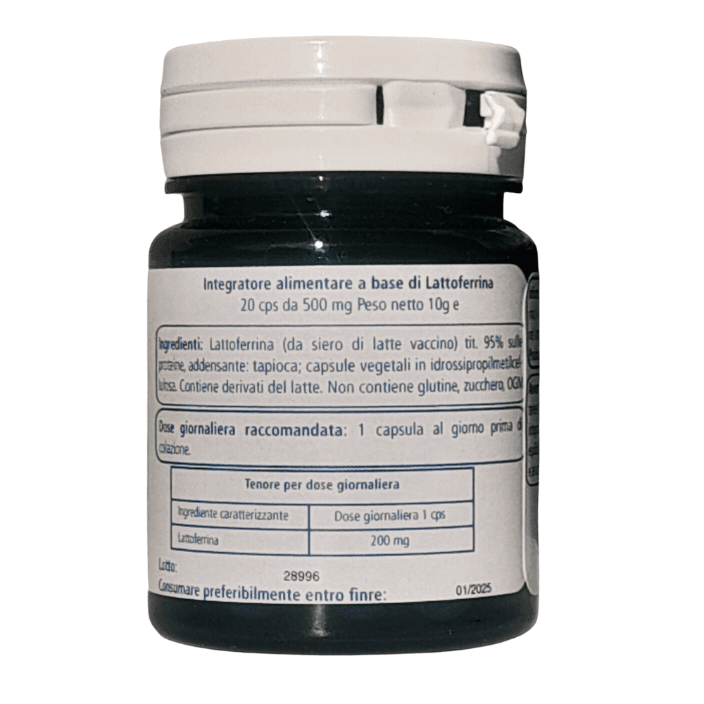 Elkopur Immune Lattoferrina pura, capsule da 500 mg. contenenti 200 mg. di Lattoferrina titolata 95%. NON utilizza caglio animale - vegetarian ok | Rinforza il sistema immunitario | Antiossidante, prodotto in Italia - 3