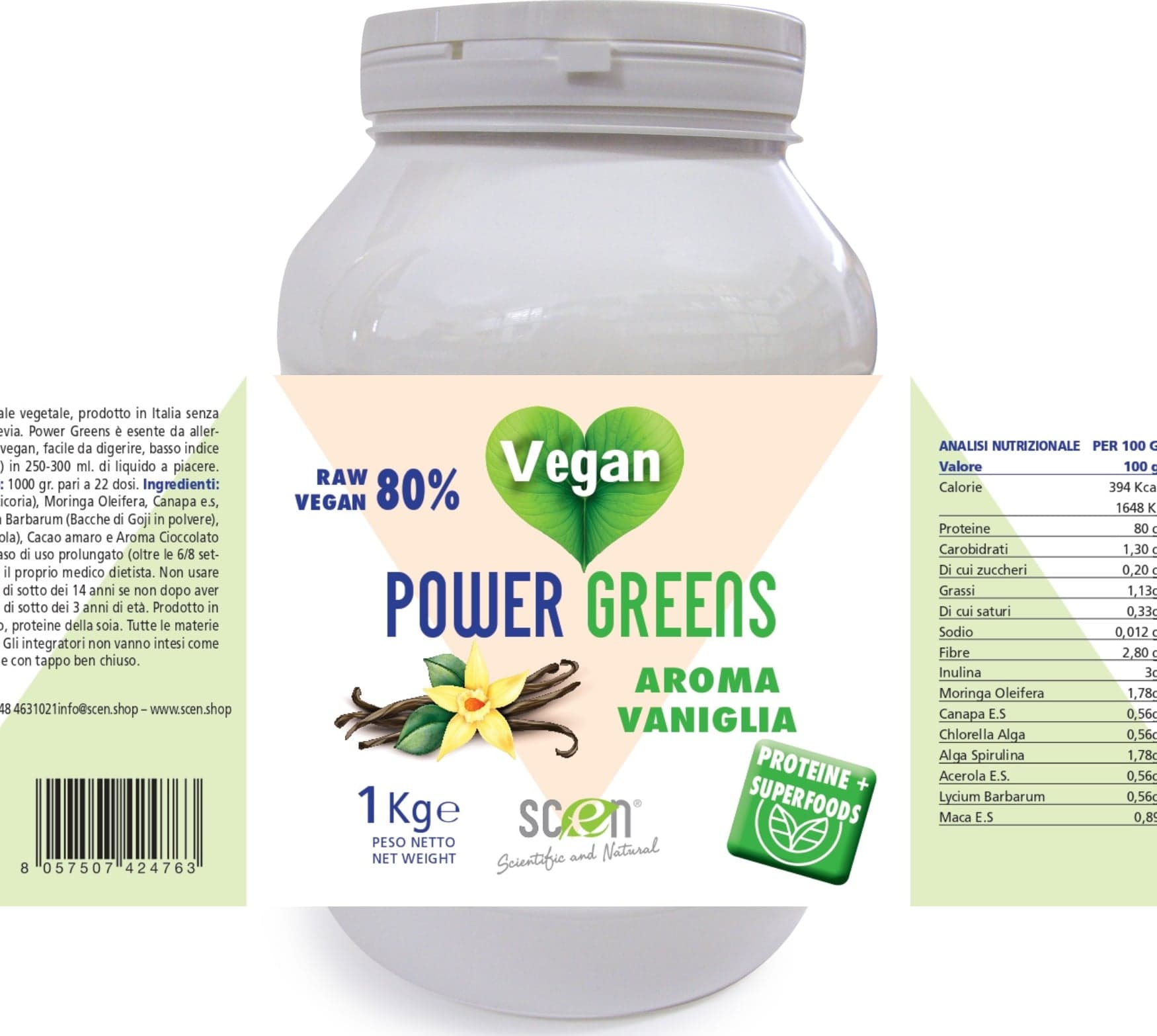 Power Greens - proteine vegetali + Superfoods - Gusto vaniglia - 1000 gr. - 2