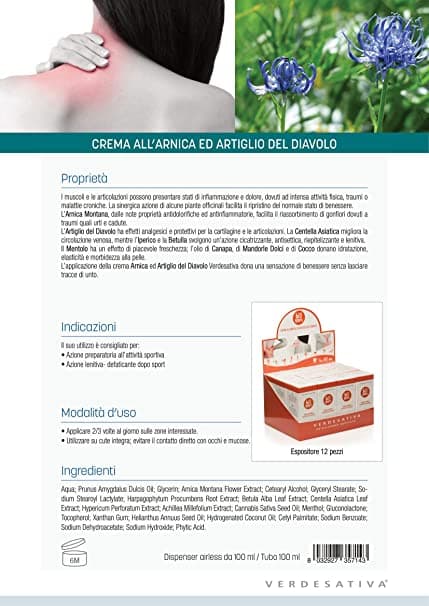 Crema all'ARNICA ed Artiglio del Diavolo (Iperico e Centella Asiatica) - Verdesativa - Bio e Vegan - Cruelty free - Nickel Tested - 3