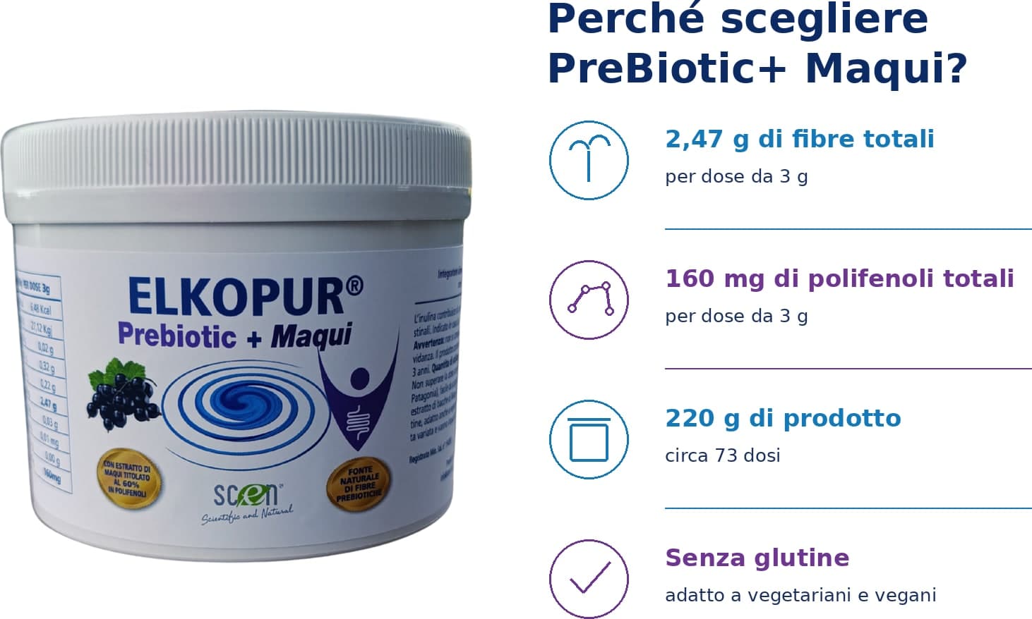 Elkopur PreBiotic + Maqui - integratore alimentare di Inulina polvere da cicoria con Maqui estratto, 220 grammi - 6