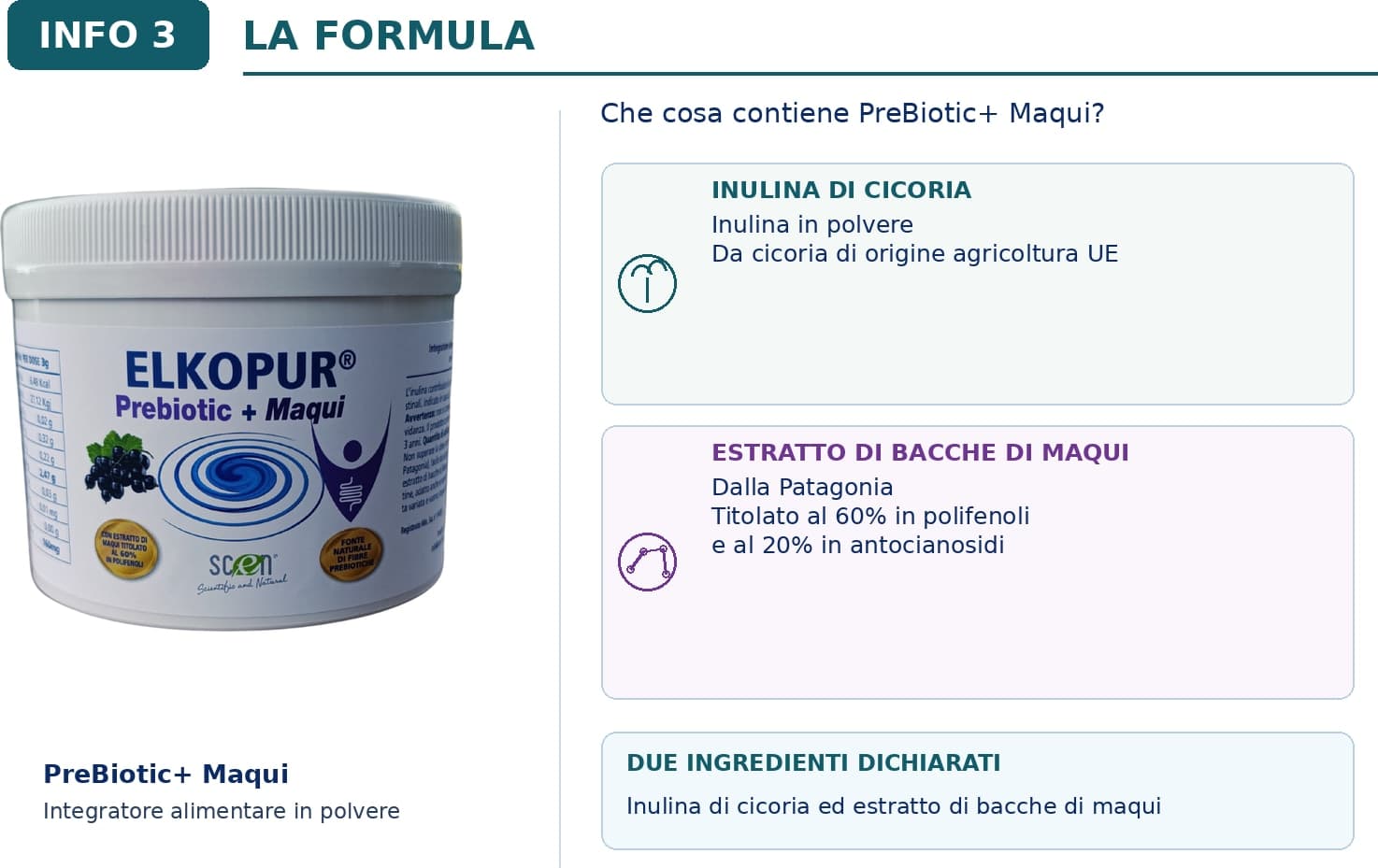 Elkopur PreBiotic + Maqui - integratore alimentare di Inulina polvere da cicoria con Maqui estratto, 220 grammi - 7