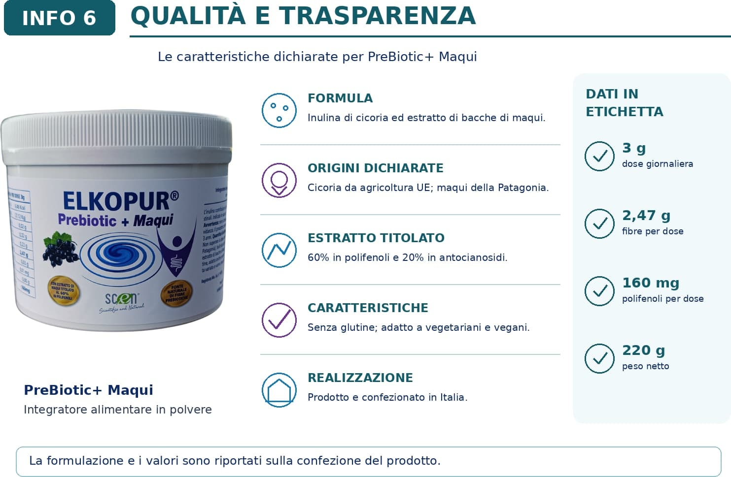 Elkopur PreBiotic + Maqui - integratore alimentare di Inulina polvere da cicoria con Maqui estratto, 220 grammi - 10