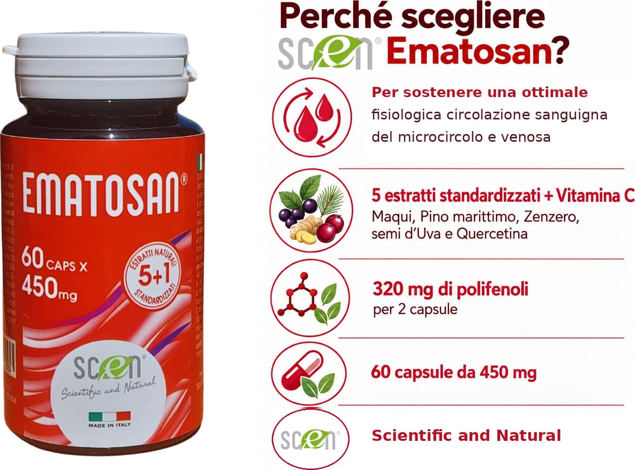 Ematosan - Scen - estratti NATURALI utili per favorire una ottimale circolazione sanguigna del microcircolo e venosa ed il supporto alla salute cardiovascolare - 2
