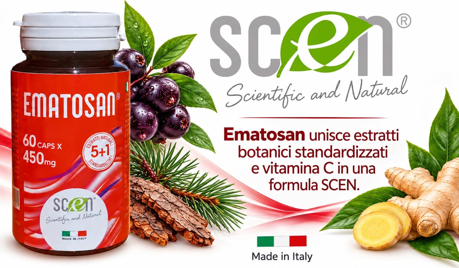 Ematosan - Scen - estratti NATURALI utili per favorire una ottimale circolazione sanguigna del microcircolo e venosa ed il mantenimento della salute cardiovascolare in Zenzero Scen Scientific and Natural - Poggibonsi, commercioVirtuoso.it