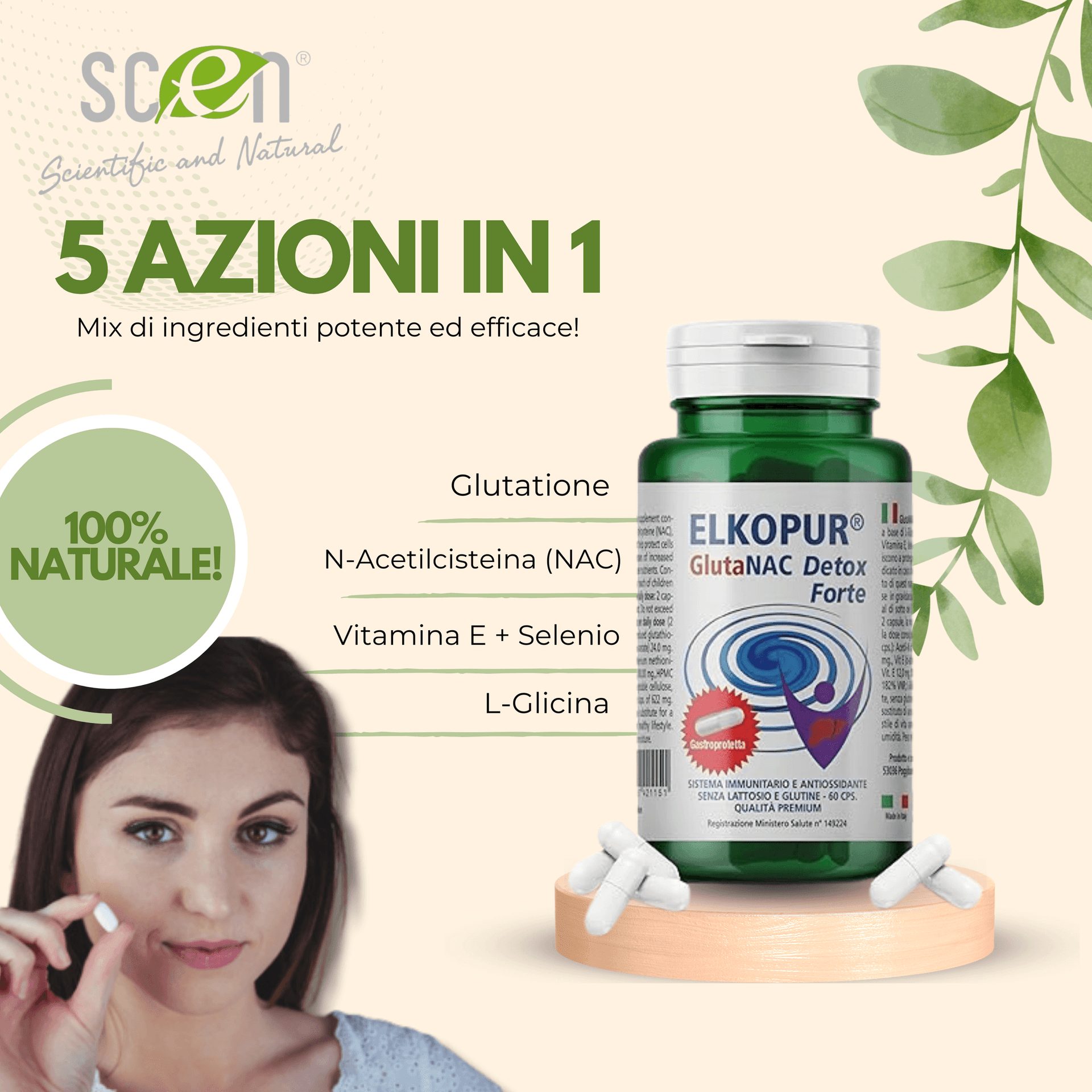 Elkopur® GlutaNAC Detox Forte - Integratore alimentare di L-Glutatione ridotto, N-Acetilcisteina (NAC), Vitamina E, Selenio, L-Glicina in Capsule gastroresistenti vegetali, prodotto in Italia - 2