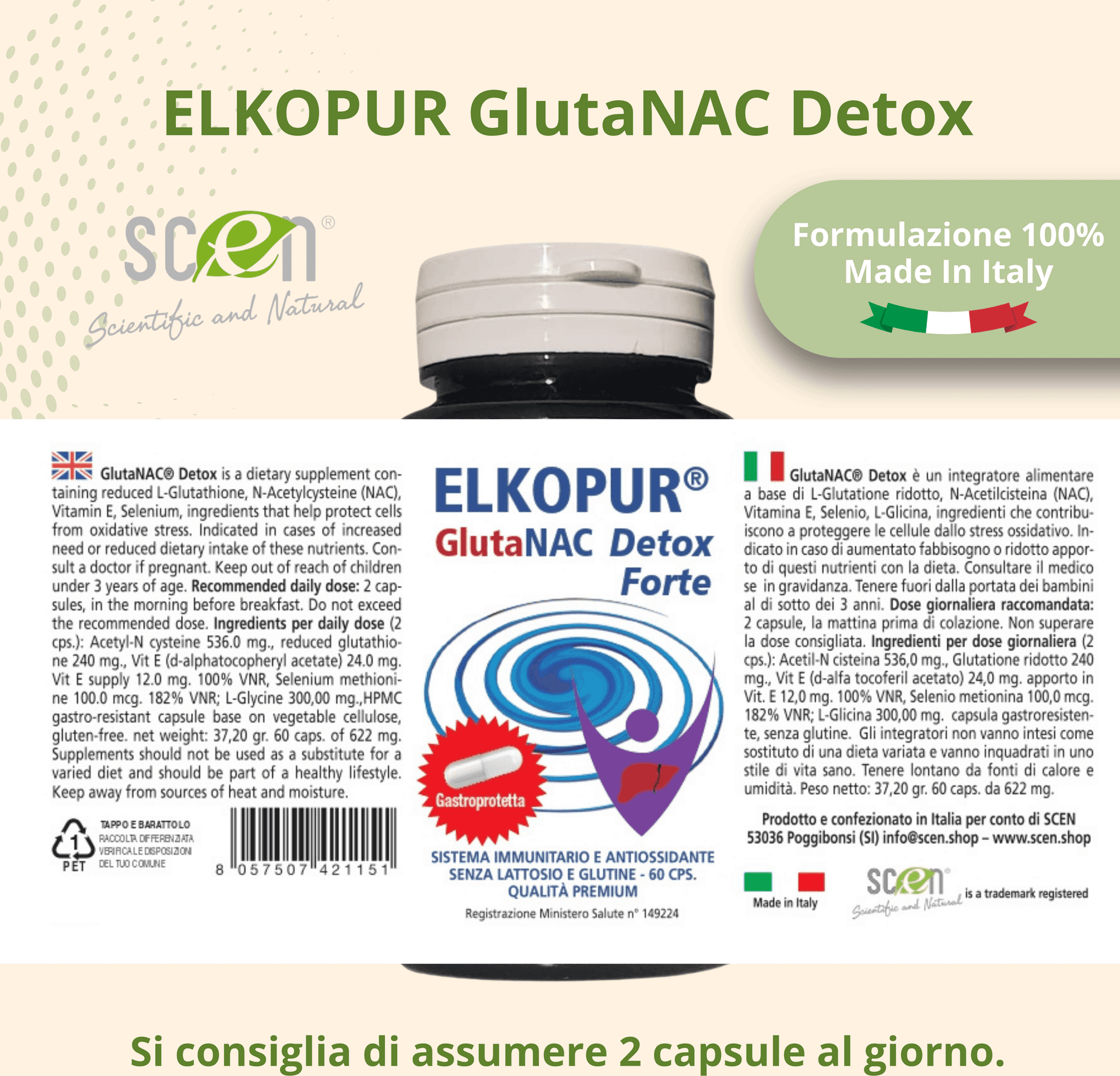 Elkopur® GlutaNAC Detox Forte - Integratore alimentare di L-Glutatione ridotto, N-Acetilcisteina (NAC), Vitamina E, Selenio, L-Glicina in Capsule gastroresistenti vegetali, prodotto in Italia - 13