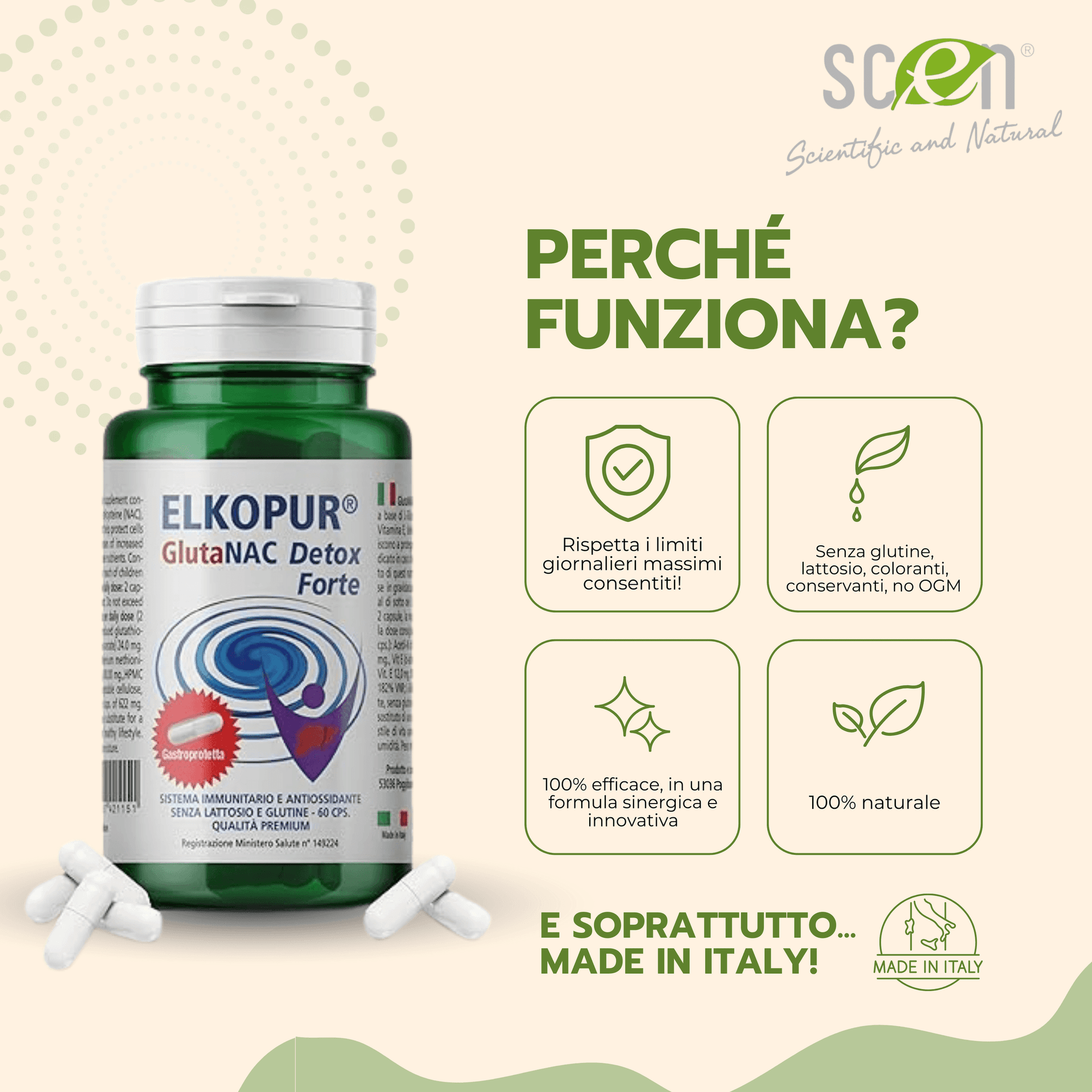 Elkopur® GlutaNAC Detox Forte - Integratore alimentare di L-Glutatione ridotto, N-Acetilcisteina (NAC), Vitamina E, Selenio, L-Glicina in Capsule gastroresistenti vegetali, prodotto in Italia - 3