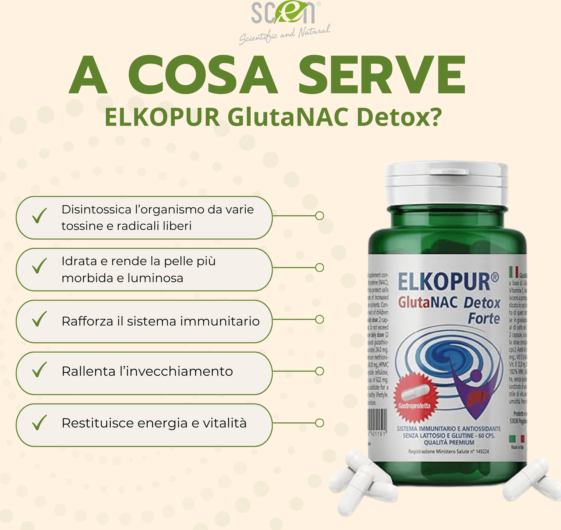 Elkopur® GlutaNAC Detox Forte - Integratore alimentare di L-Glutatione ridotto, N-Acetilcisteina (NAC), Vitamina E, Selenio, L-Glicina in Capsule gastroresistenti vegetali, prodotto in Italia - 4