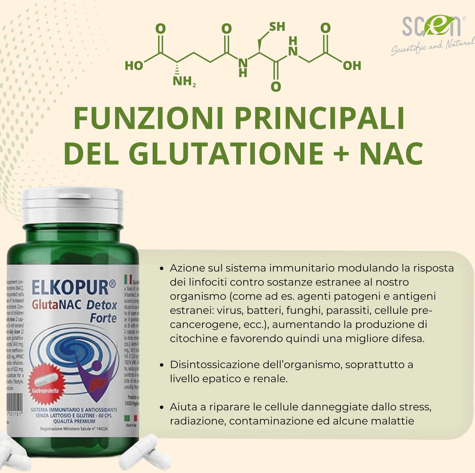 Elkopur® GlutaNAC Detox Forte - Integratore alimentare di L-Glutatione ridotto, N-Acetilcisteina (NAC), Vitamina E, Selenio, L-Glicina in Capsule gastroresistenti vegetali, prodotto in Italia - 9