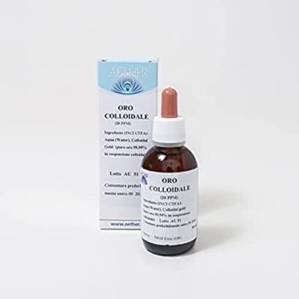 Scen Oro colloidale 20 ppm - 0,65 nanometri, 50 ml. con contagocce, prodotto in Italia da Aether - 1