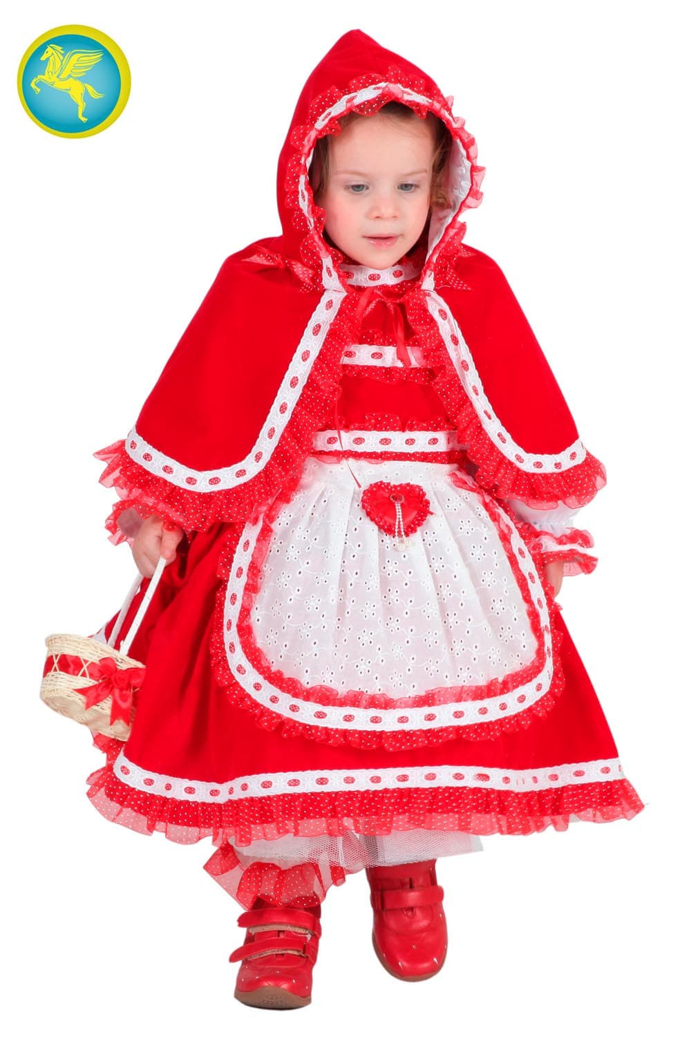 COSTUME CARNEVALE CAPPUCCETTO ROSSO LUSSO IN VELLUTO - PEGASUS 2124 - 2