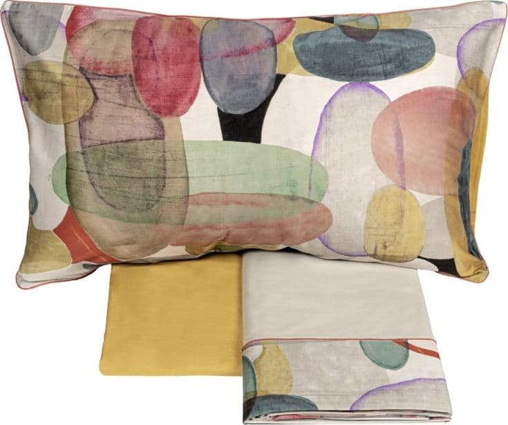 Completo lenzuola matrimoniale bling in percalle e raso di puro cotone - fazzini – ocra – tessuto