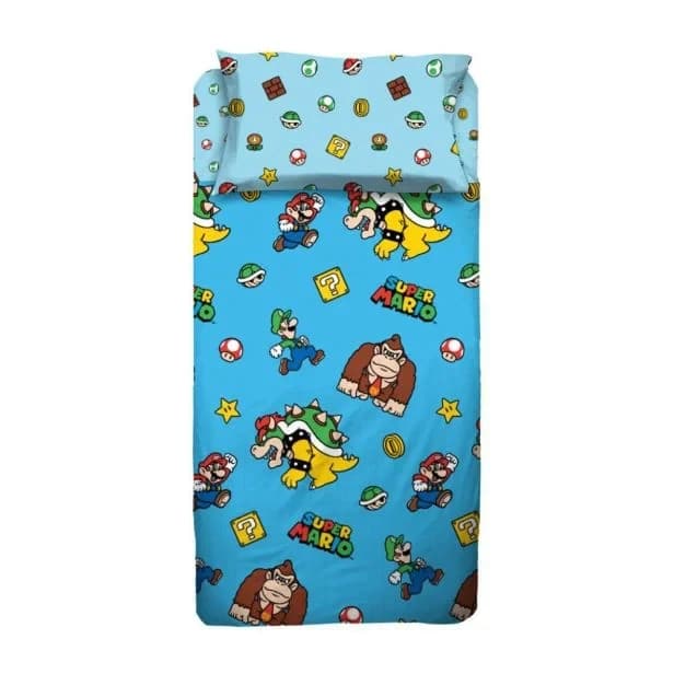Completo lenzuola singolo super mario 100% cotone - 2