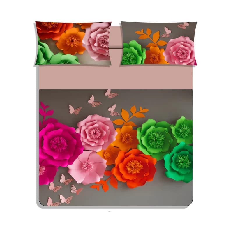 Completo lenzuola copriletto digital flowers  stampa digitale matrimoniale - karì - 2